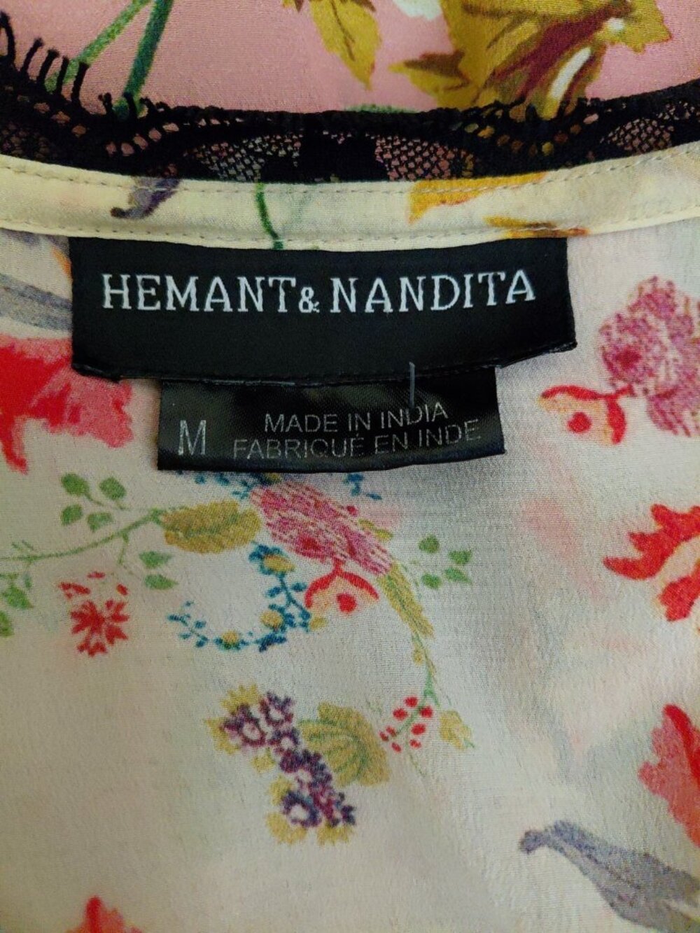 Hemnant & Nandita Wild Rose Silk Dress Tiered V-Neck Floral Long Sleeve Medium - Picture 12 of 12